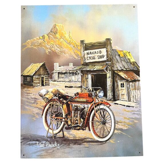 Apache High Speed Indian Motorcycle Enamel Tin Ted Blaylock Vintage 1030 Sign - Picture 1 of 10
